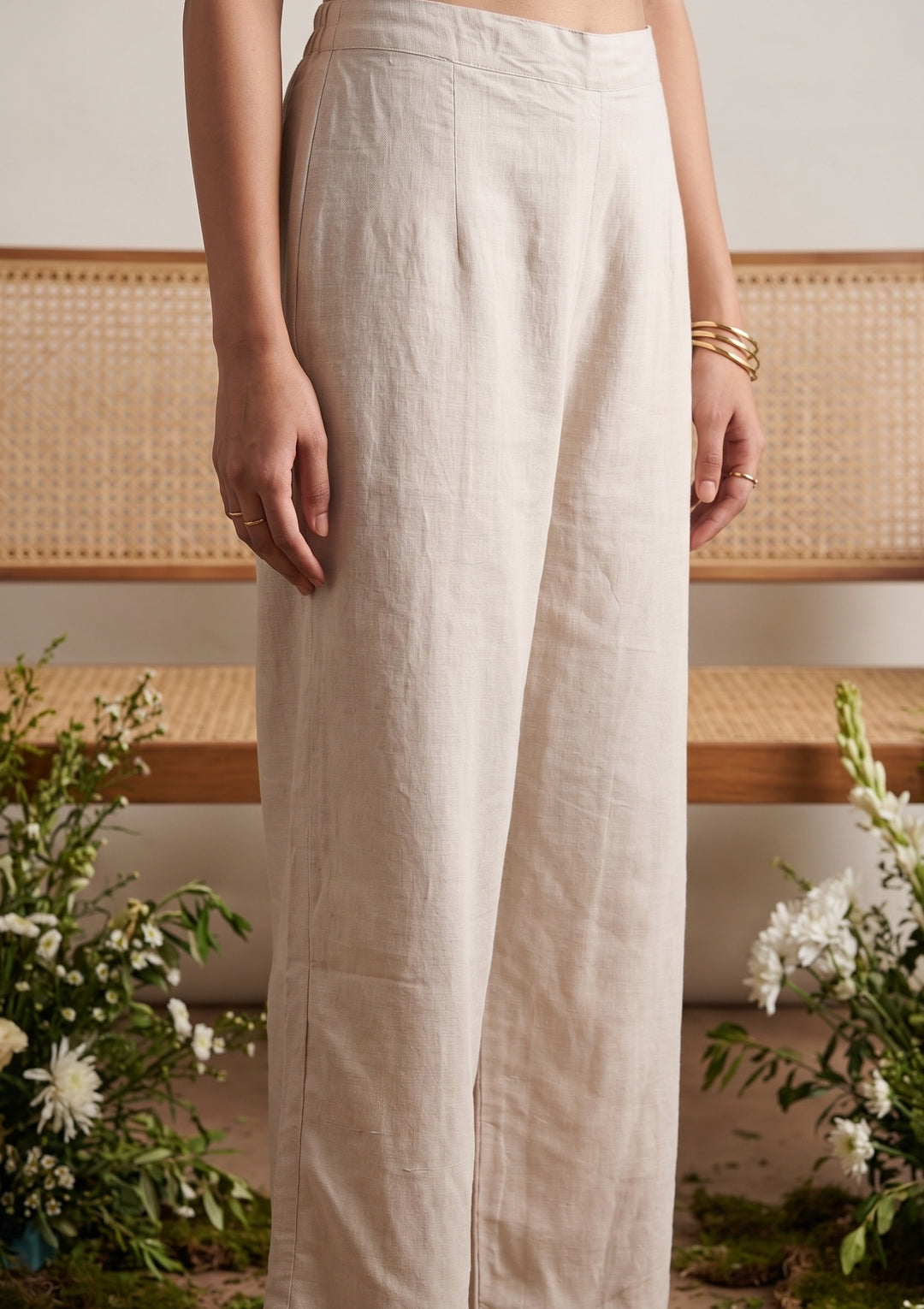 Beige Chanderi Cording Straight Kurta With Regular Pant And Dupatta