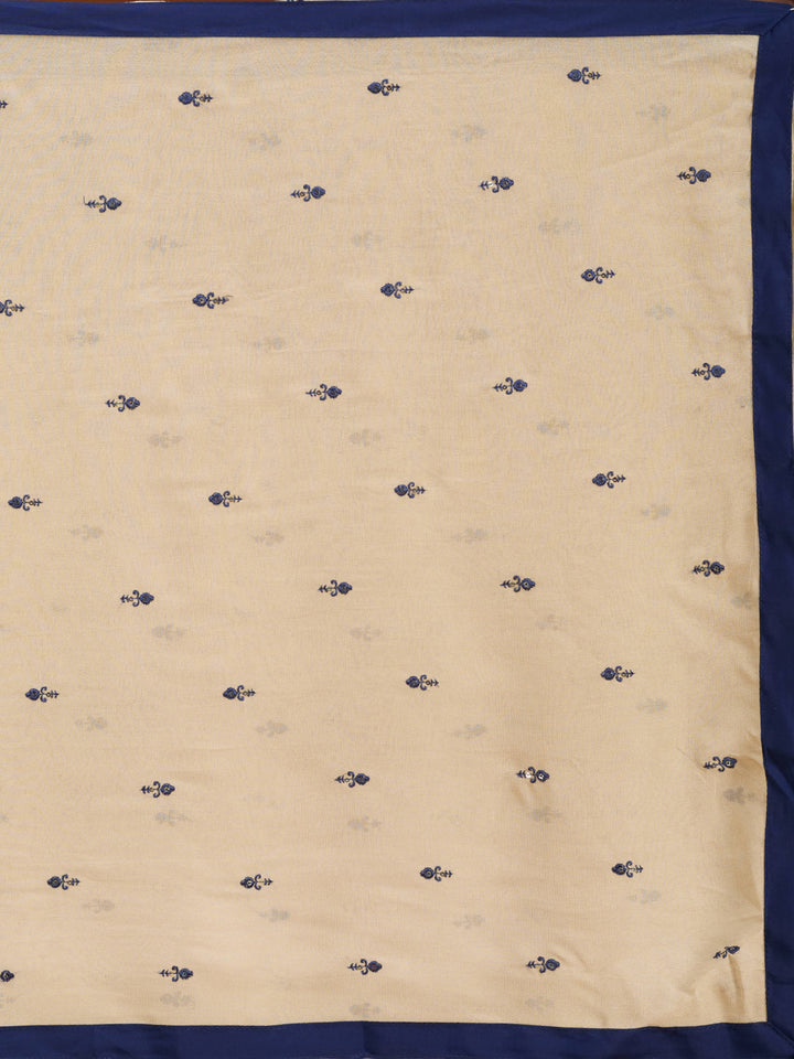 Navy Blue Art Silk Threadwork A Line Kurta With Pant Regular And Dupatta