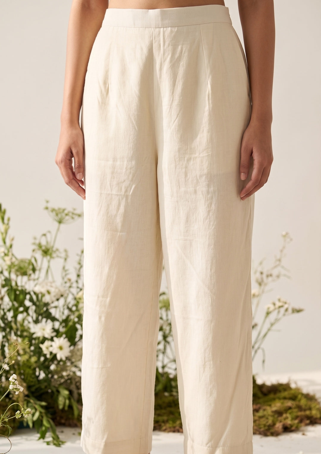 Cream Peach Chanderi Threadwork Straight Kurta With Regular Pant And Dupatta