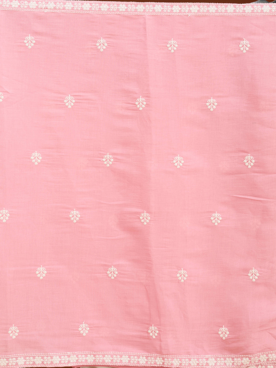 Gajari Pink Chanderi Threadwork Straight Kurta With Pant Regular And Dupatta