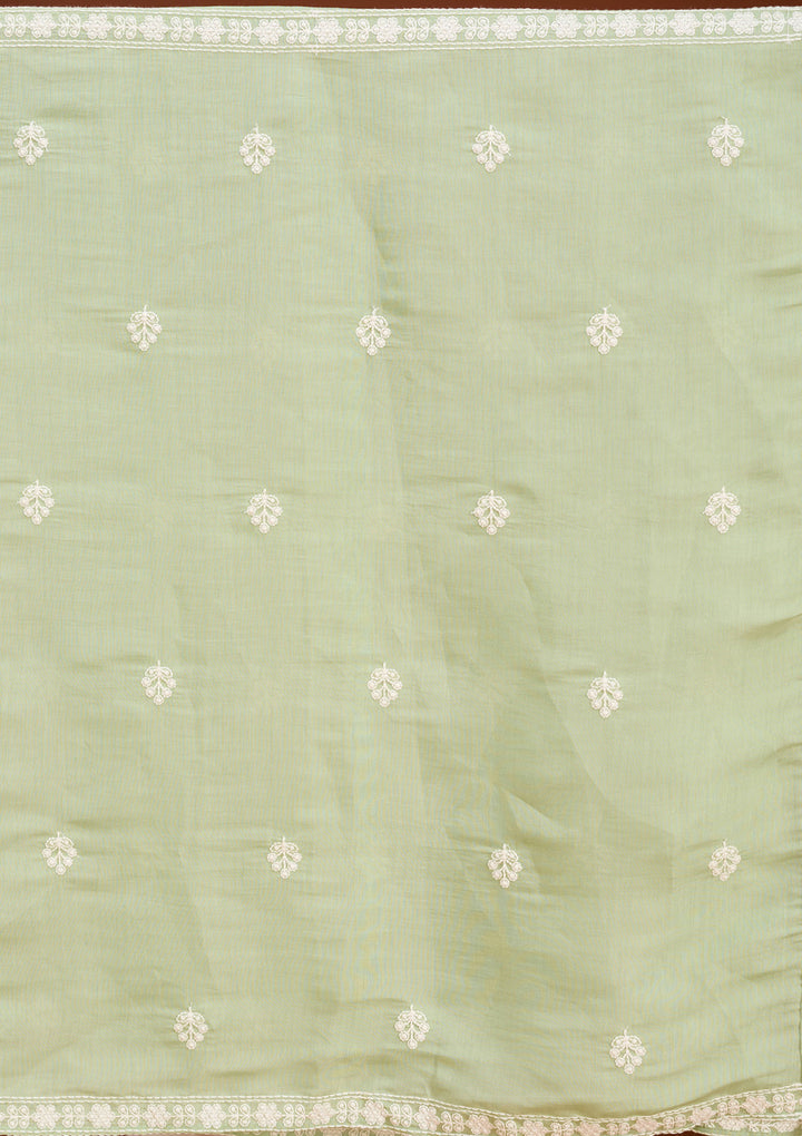 Pista Green Chanderi Threadwork Straight Kurta With Pant Regular And Dupatta