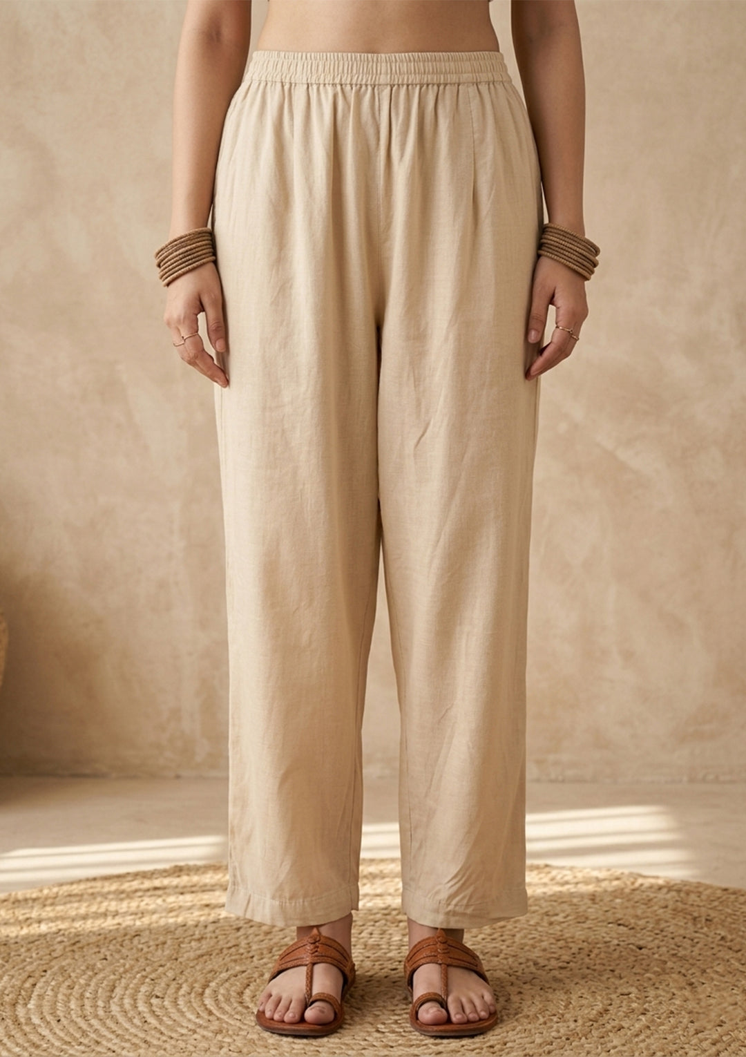 Beige Brown Cotton Threadwork Straight Kurta With Pant Regular And Dupatta