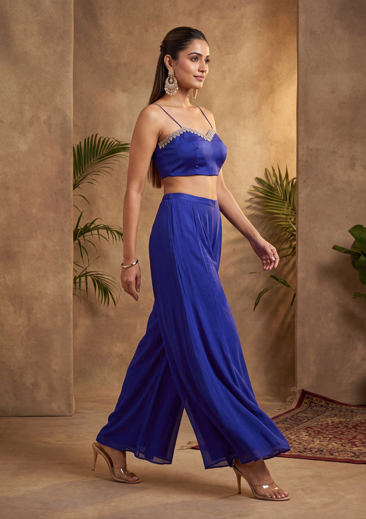 Royal Blue Zariwork (Gold) Chinon Readymade Salwar Suit