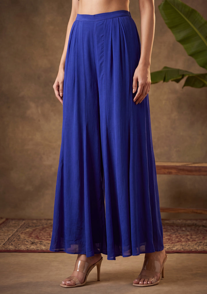 Royal Blue Zariwork (Gold) Chinon Readymade Salwar Suit