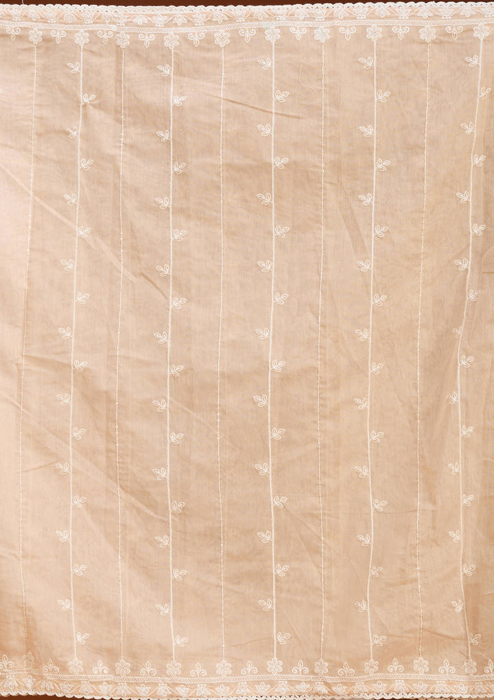Light Brown Chanderi Threadwork Straight Kurta With Pant Regular And Dupatta