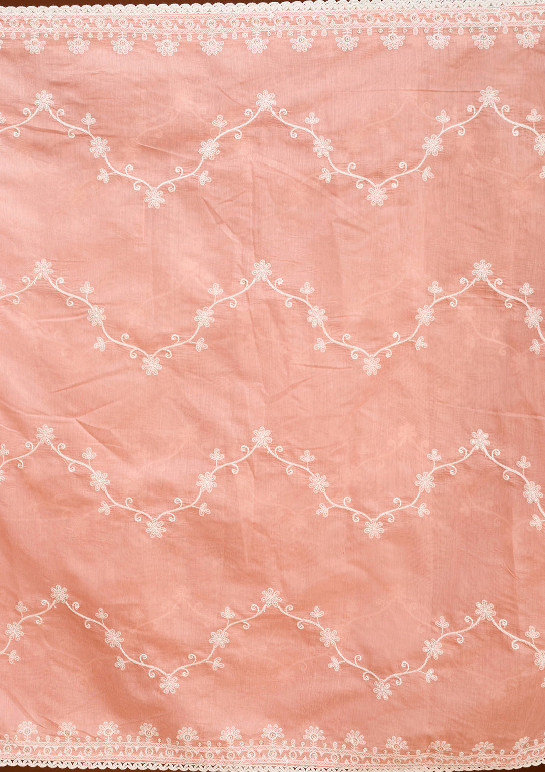 Peach Chanderi Threadwork Straight Kurta With Pant Regular And Dupatta