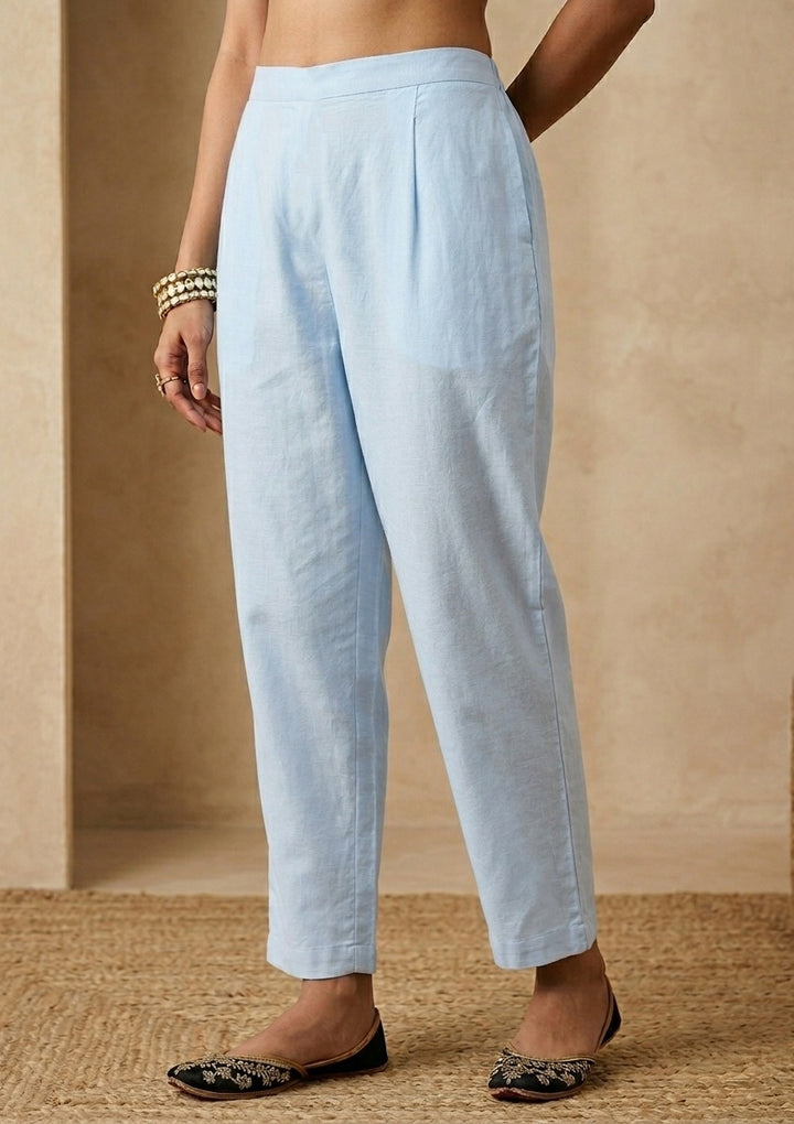 Sky Blue Chanderi Threadwork Straight Kurta With Regular Pant And Dupatta