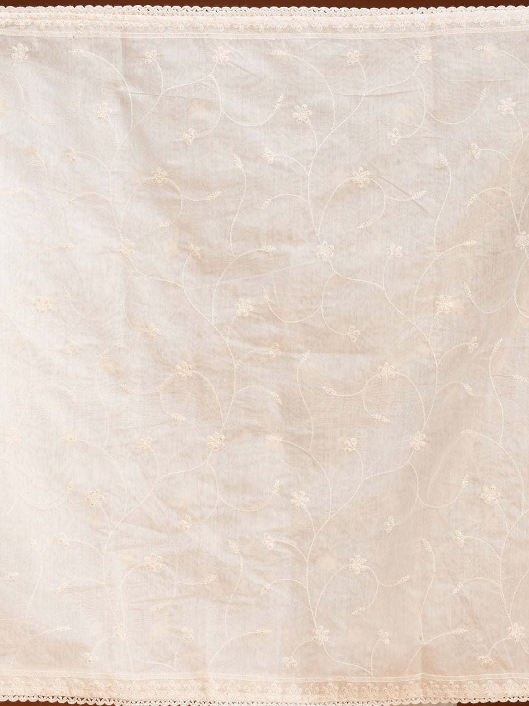 Cream Chanderi Threadwork Straight Kurta With Pant Regular And Dupatta