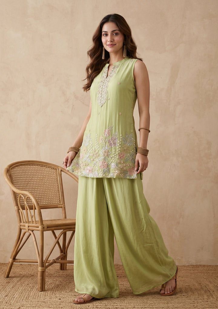 Pista Green Cutdana Tissue Readymade Salwar Suit