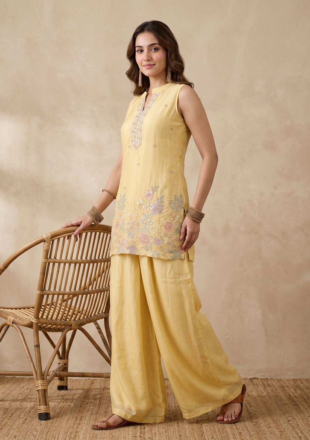 Yellow Cutdana Tissue Readymade Salwar Suit