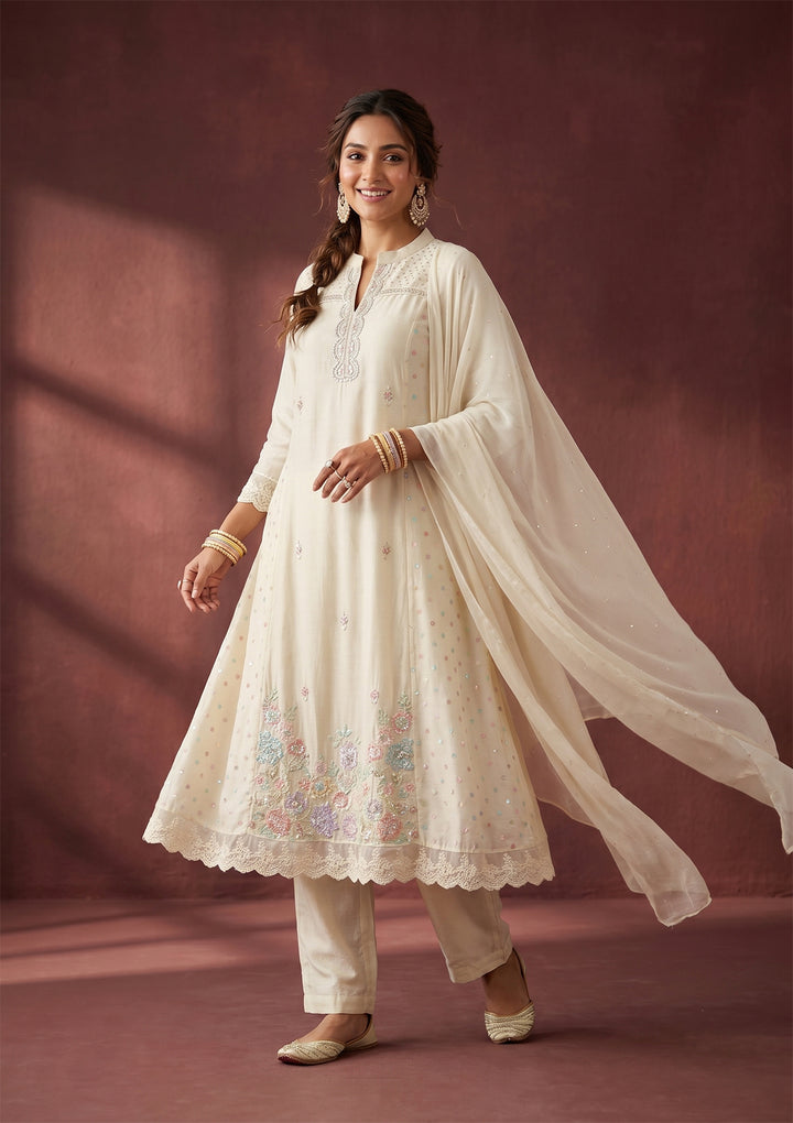 Cream Cutdana Tissue Readymade Salwar Suit