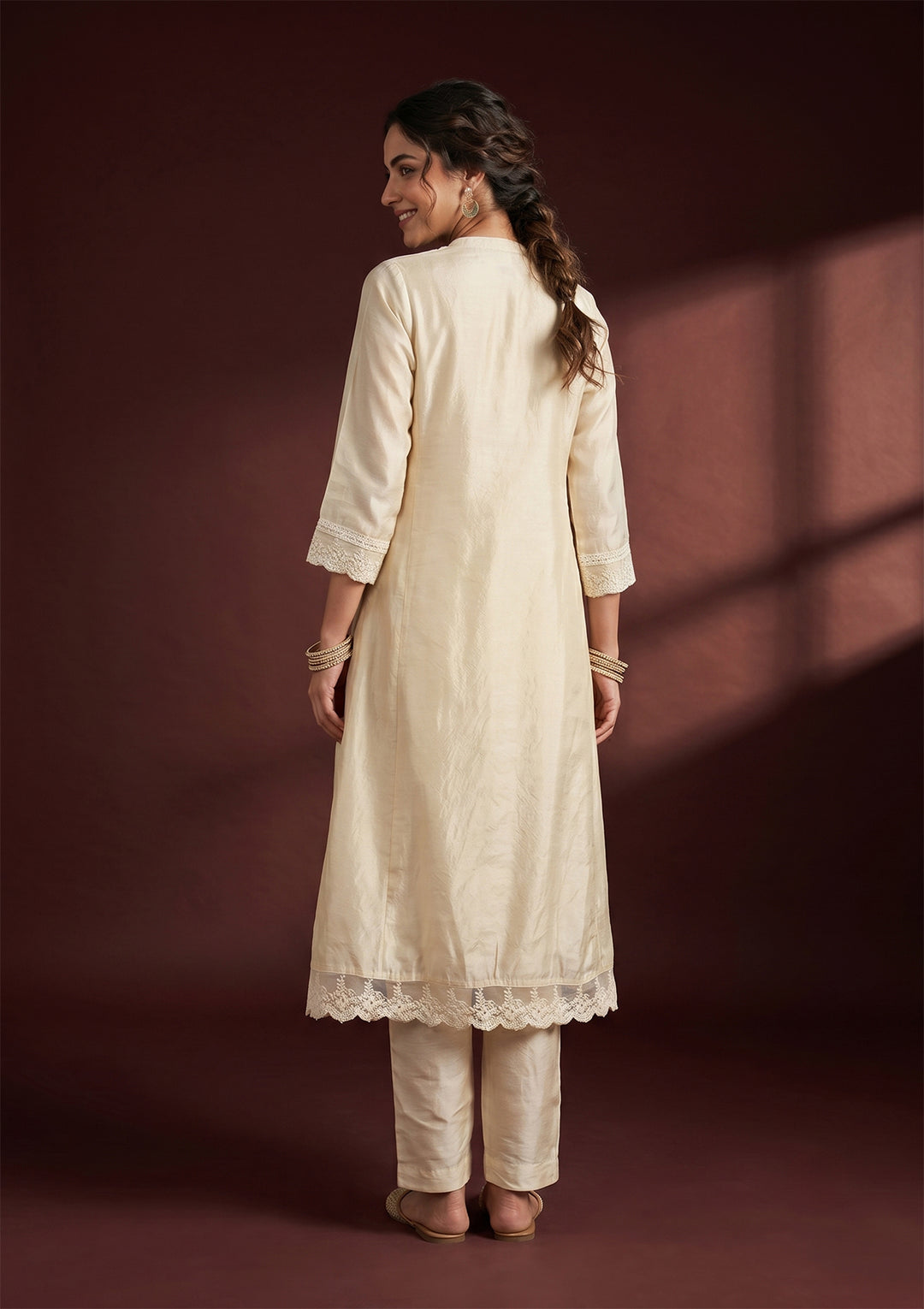 Cream Cutdana Tissue Readymade Salwar Suit