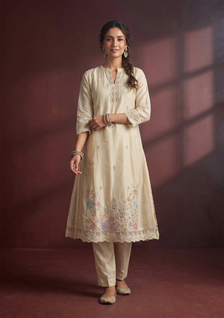 Cream Cutdana Tissue Readymade Salwar Suit