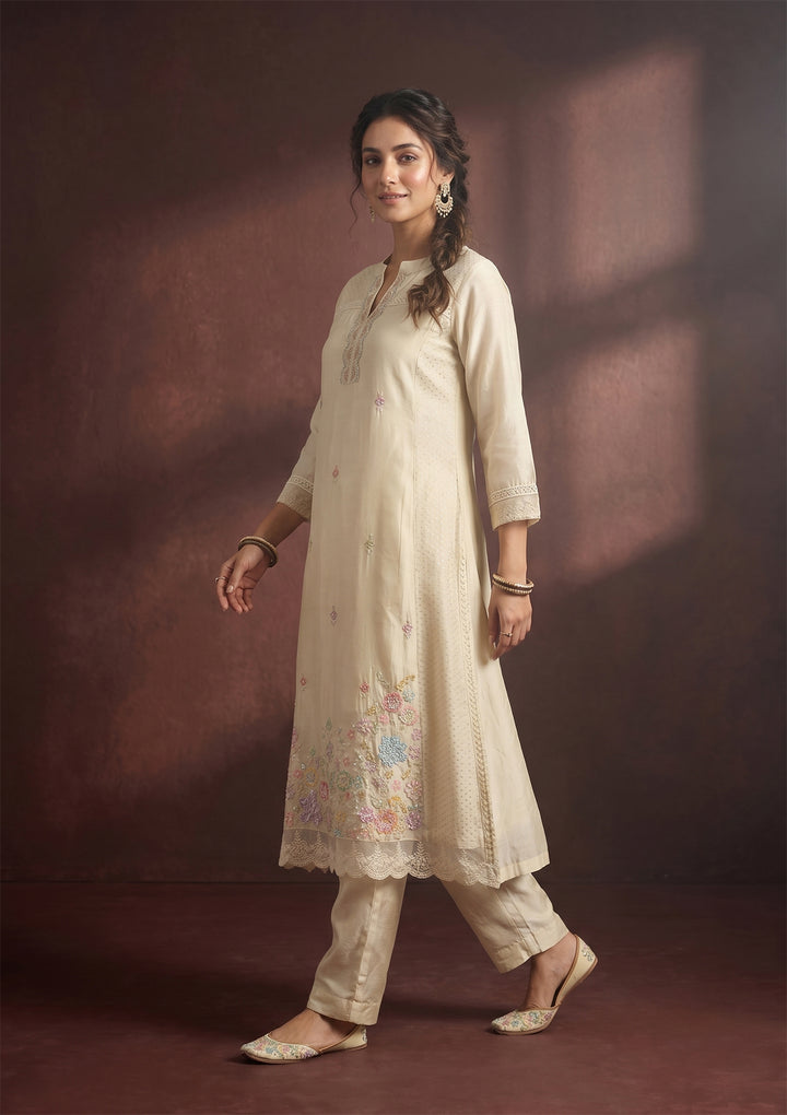 Cream Cutdana Tissue Readymade Salwar Suit