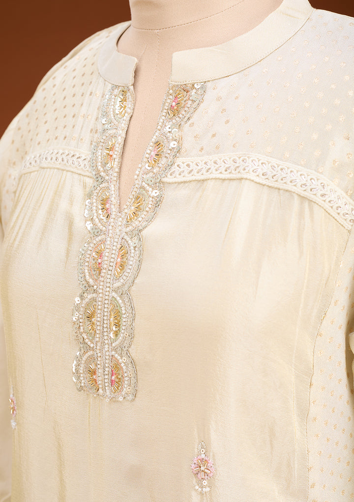 Cream Cutdana Tissue Readymade Salwar Suit