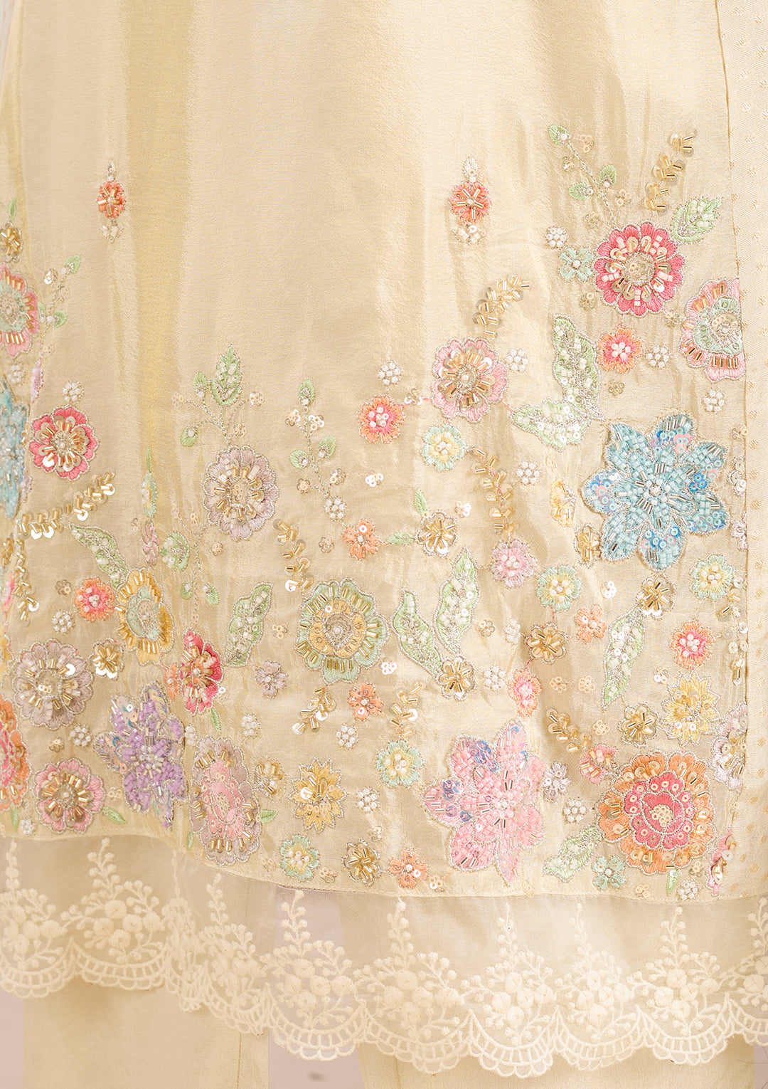 Cream Cutdana Tissue Readymade Salwar Suit