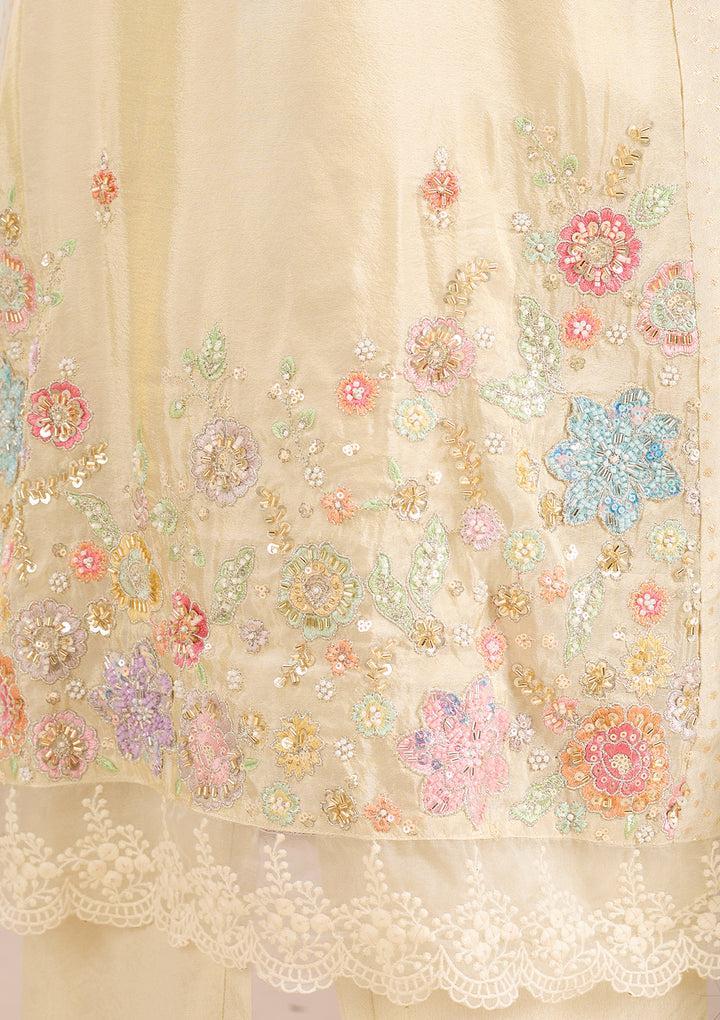 Cream Cutdana Tissue Readymade Salwar Suit