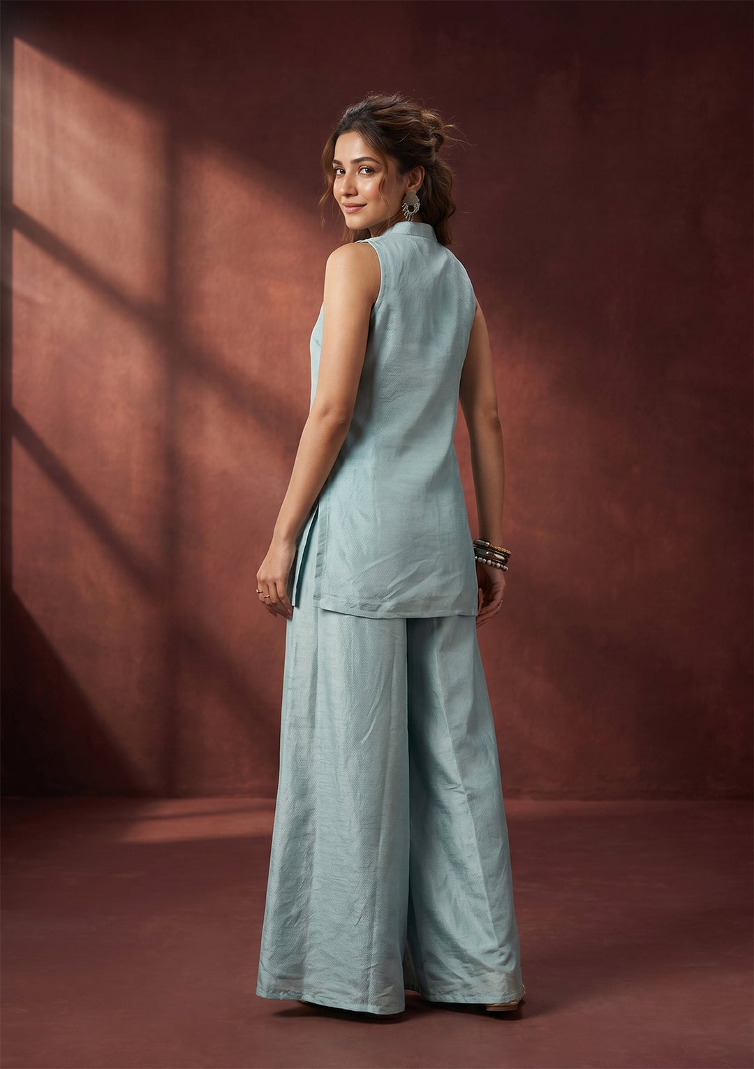 Sky Blue Cutdana Tissue Readymade Salwar Suit