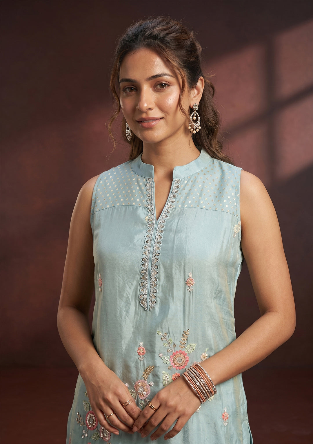 Sky Blue Cutdana Tissue Readymade Salwar Suit