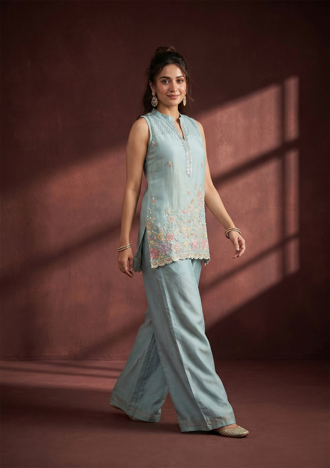 Sky Blue Cutdana Tissue Readymade Salwar Suit
