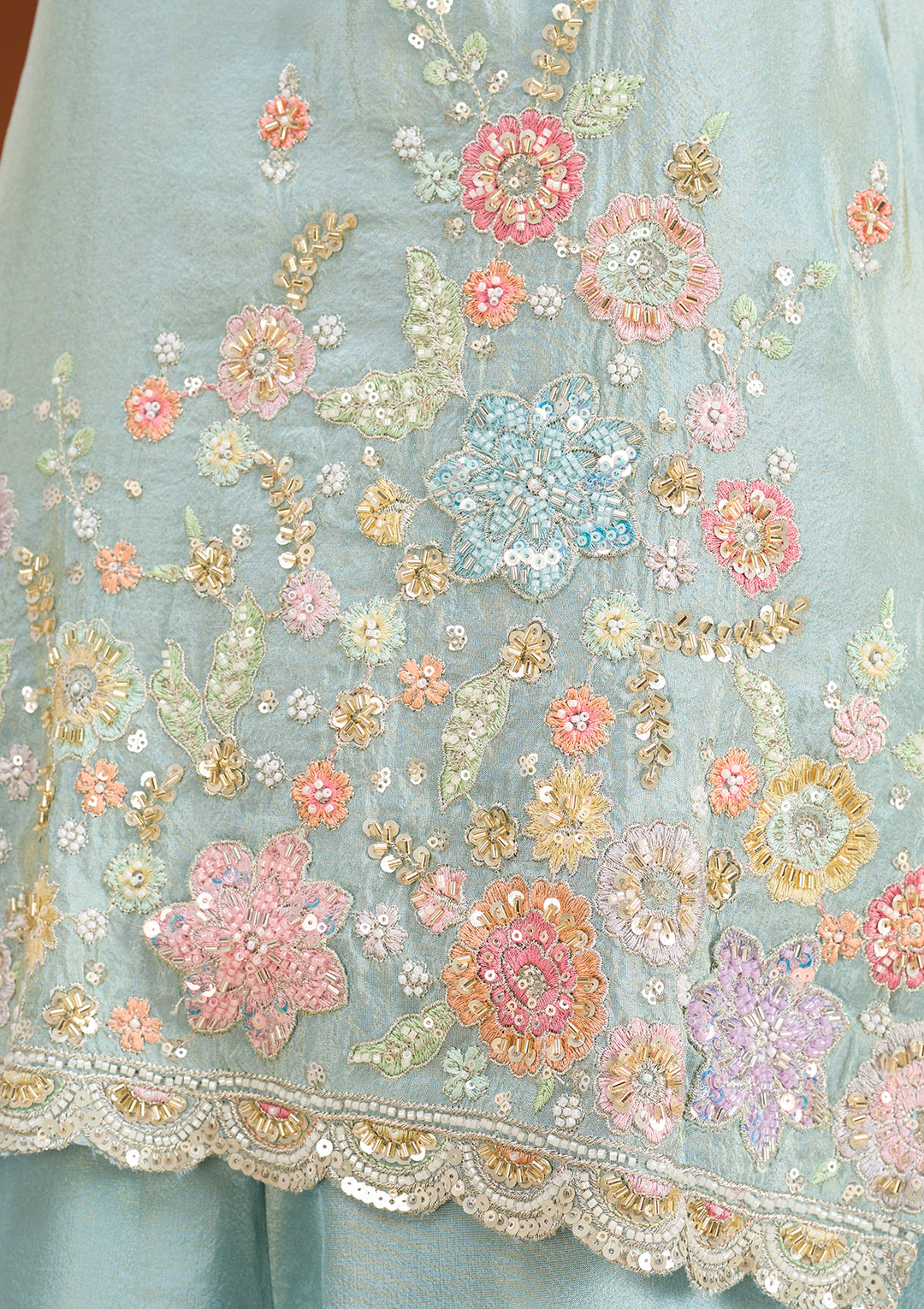 Sky Blue Cutdana Tissue Readymade Salwar Suit