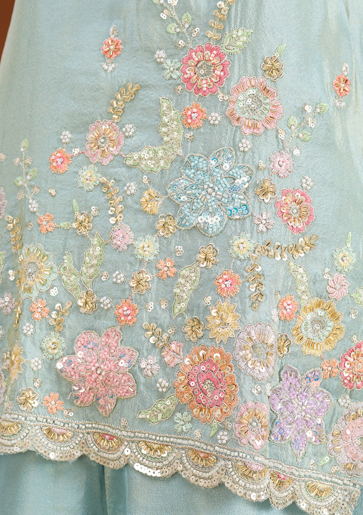 Sky Blue Cutdana Tissue Readymade Salwar Suit