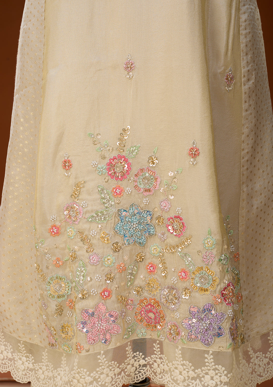 Cream Cutdana Tissue Readymade Salwar Suit