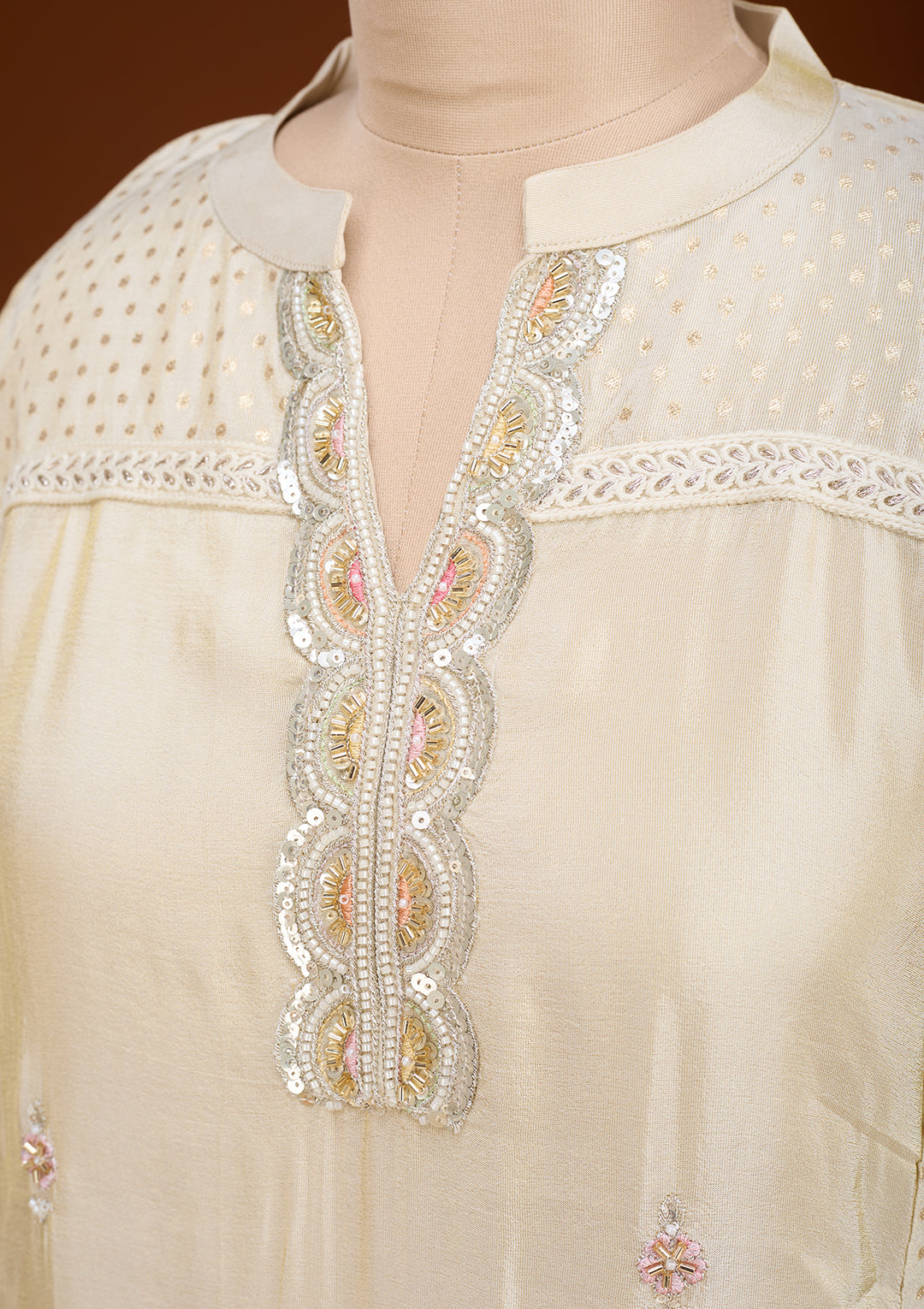 Cream Cutdana Tissue Readymade Salwar Suit