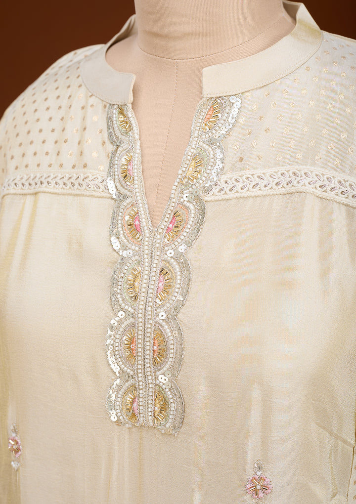 Cream Cutdana Tissue Readymade Salwar Suit