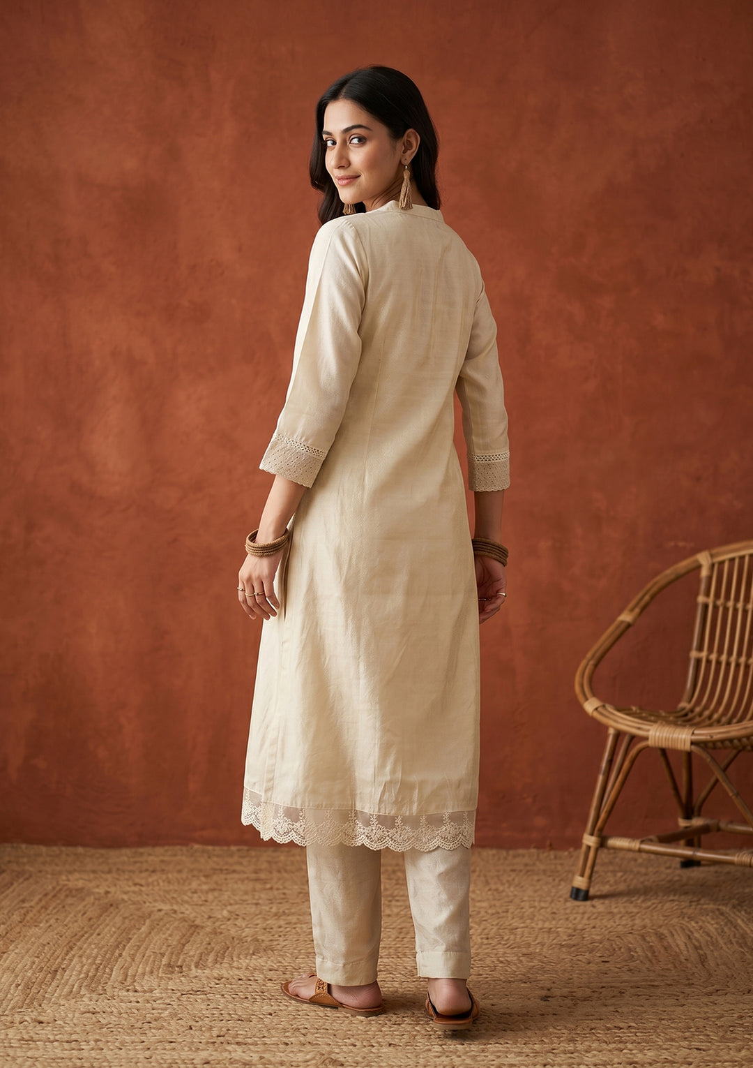 Cream Cutdana Tissue Readymade Salwar Suit