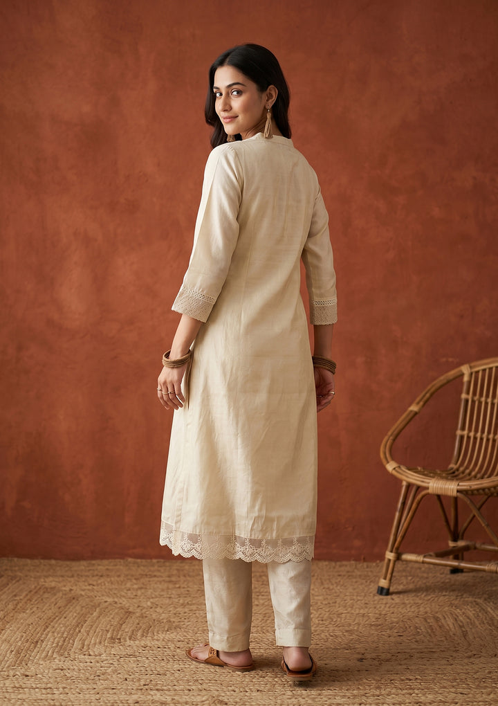 Cream Cutdana Tissue Readymade Salwar Suit