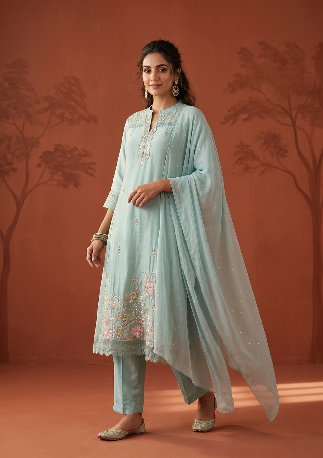 Sea Green Cutdana Tissue Readymade Salwar Suit