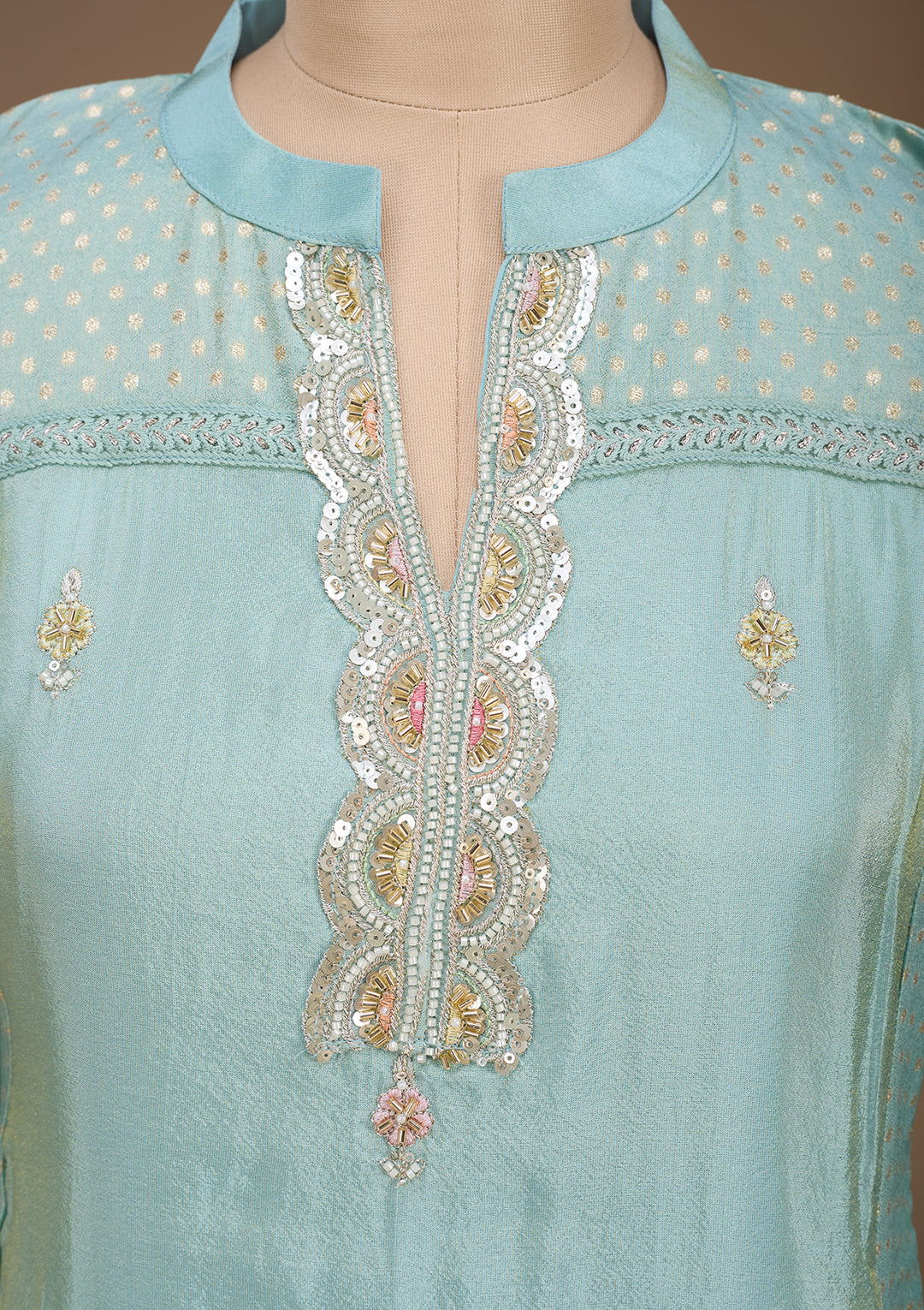 Sea Green Cutdana Tissue Readymade Salwar Suit
