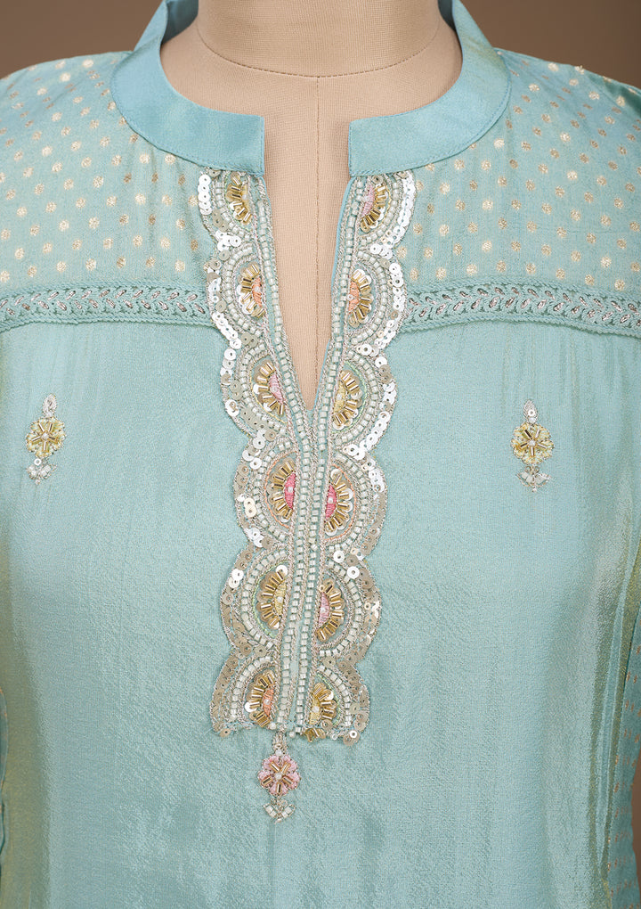 Sea Green Cutdana Tissue Readymade Salwar Suit