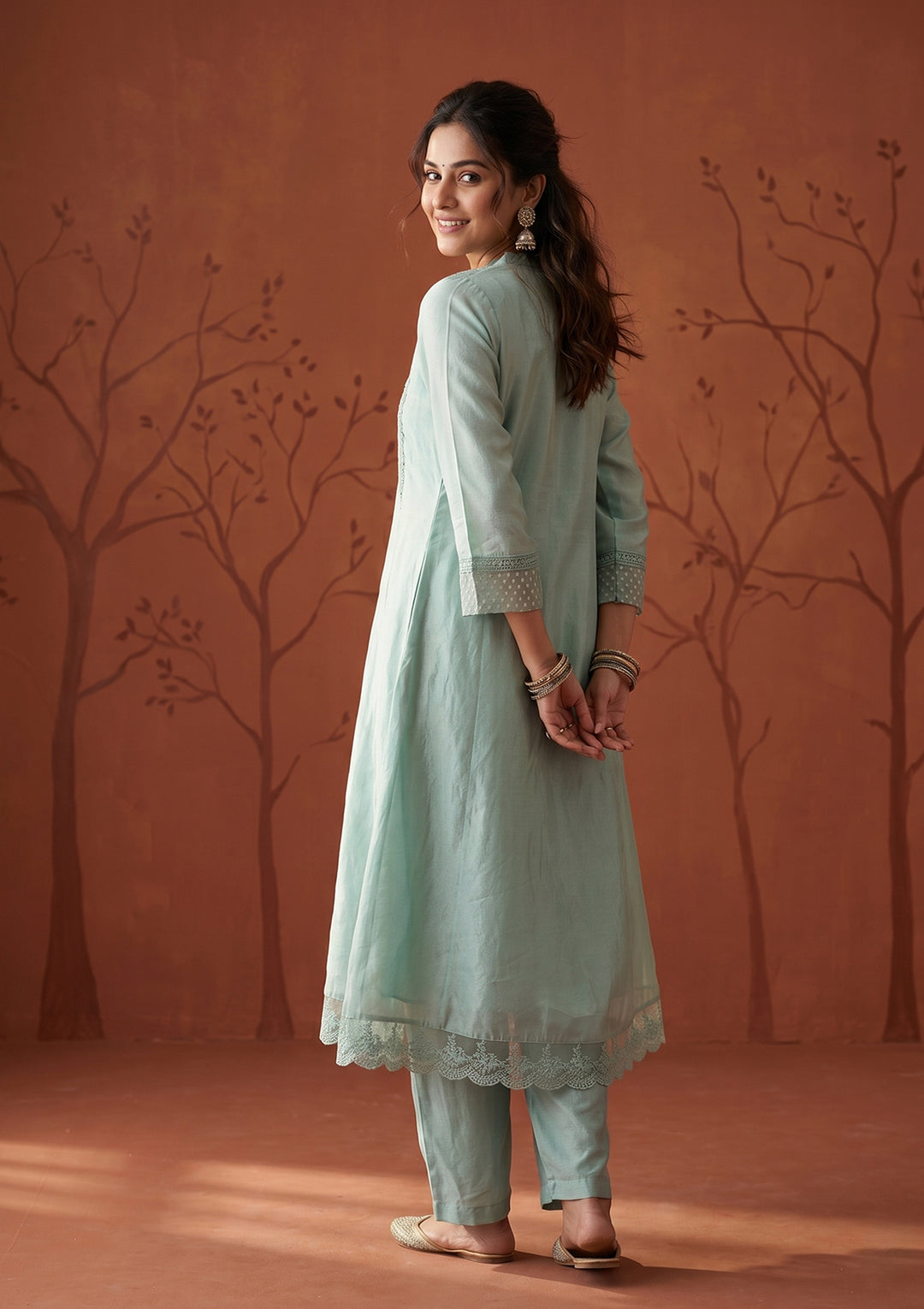 Sea Green Cutdana Tissue Readymade Salwar Suit