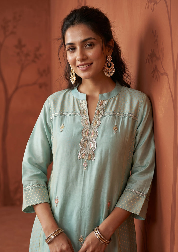 Sea Green Cutdana Tissue Readymade Salwar Suit