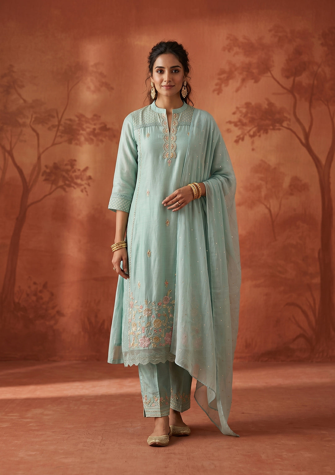 Sea Green Cutdana Tissue Readymade Salwar Suit