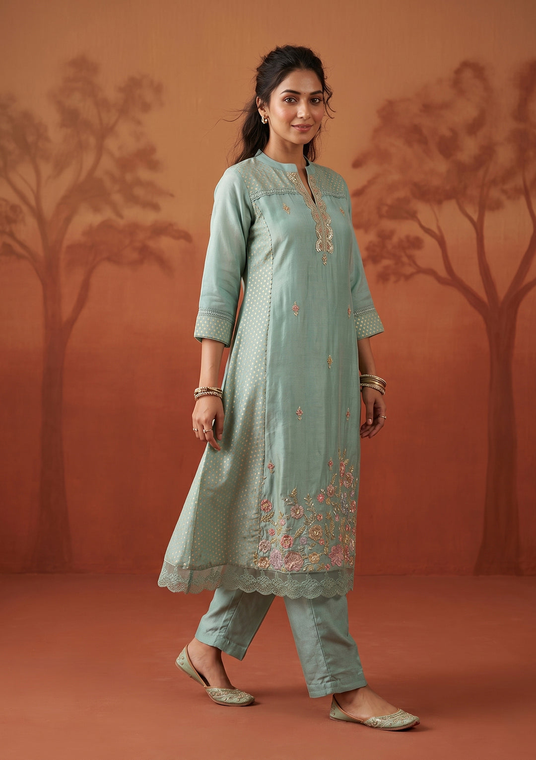 Sea Green Cutdana Tissue Readymade Salwar Suit