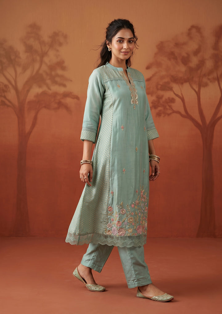 Sea Green Cutdana Tissue Readymade Salwar Suit