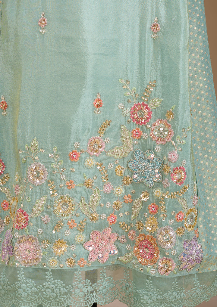 Sea Green Cutdana Tissue Readymade Salwar Suit