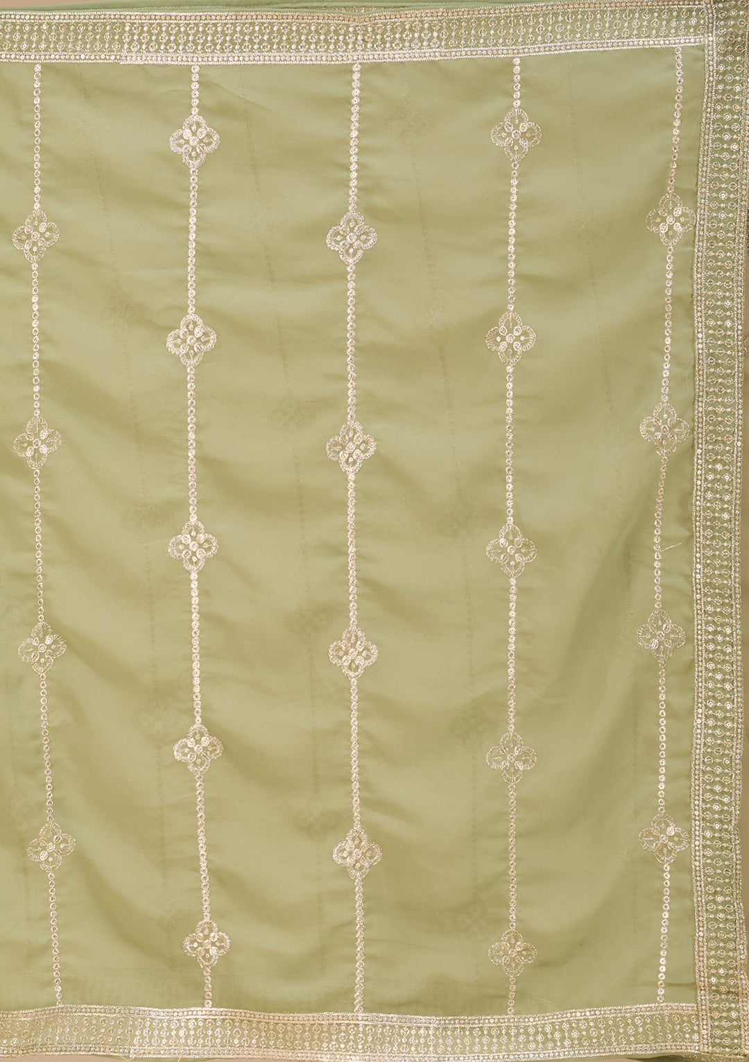 Pista Green Georgette Gold Zariwork Anarkali Kurta With Palazzo And Dupatta