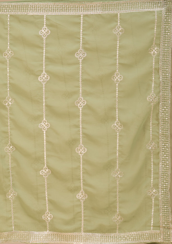 Pista Green Georgette Gold Zariwork Anarkali Kurta With Palazzo And Dupatta