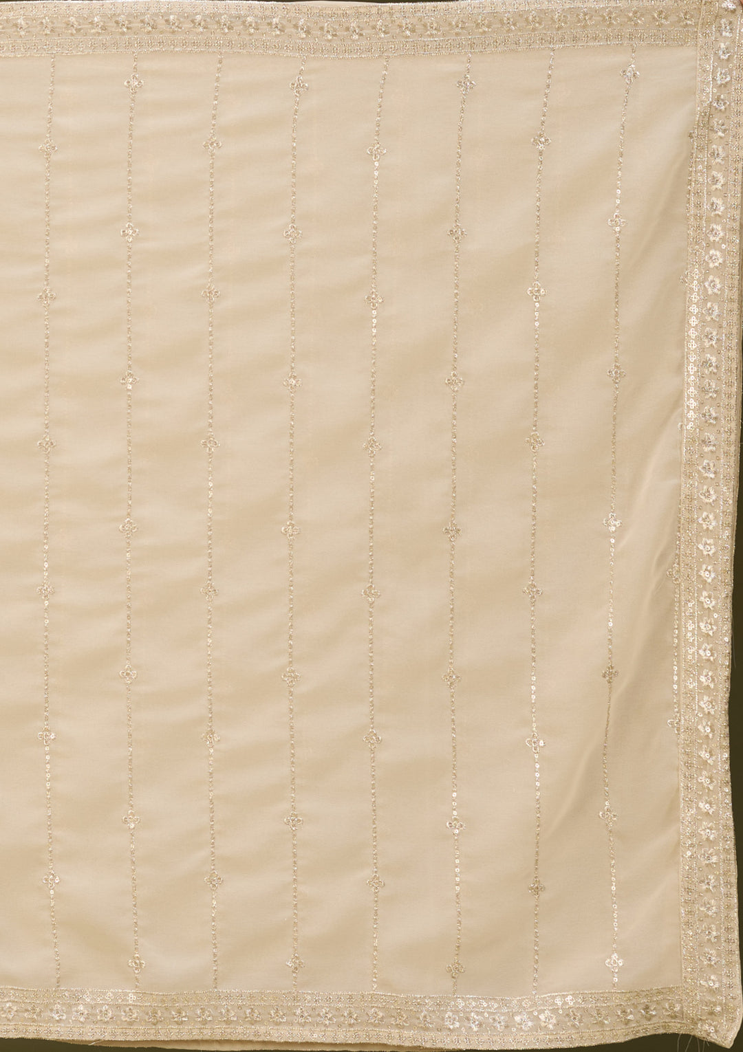 Beige Georgette Gold Zariwork Anarkali Kurta With Palazzo And Dupatta
