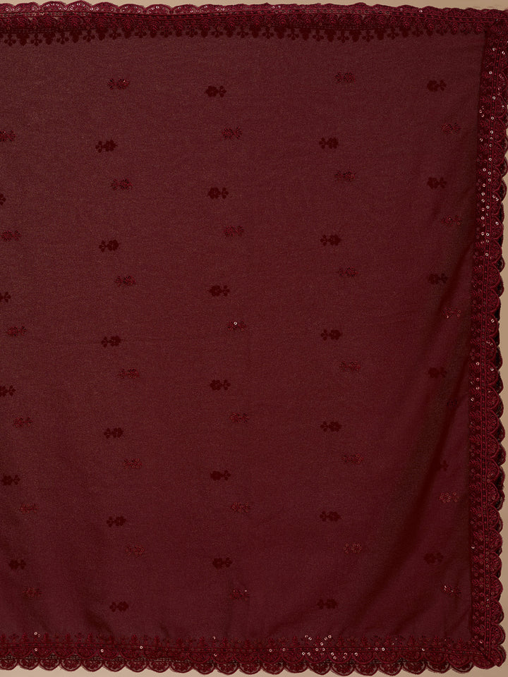 Maroon Threadwork Georgette Readymade Salwar Suit