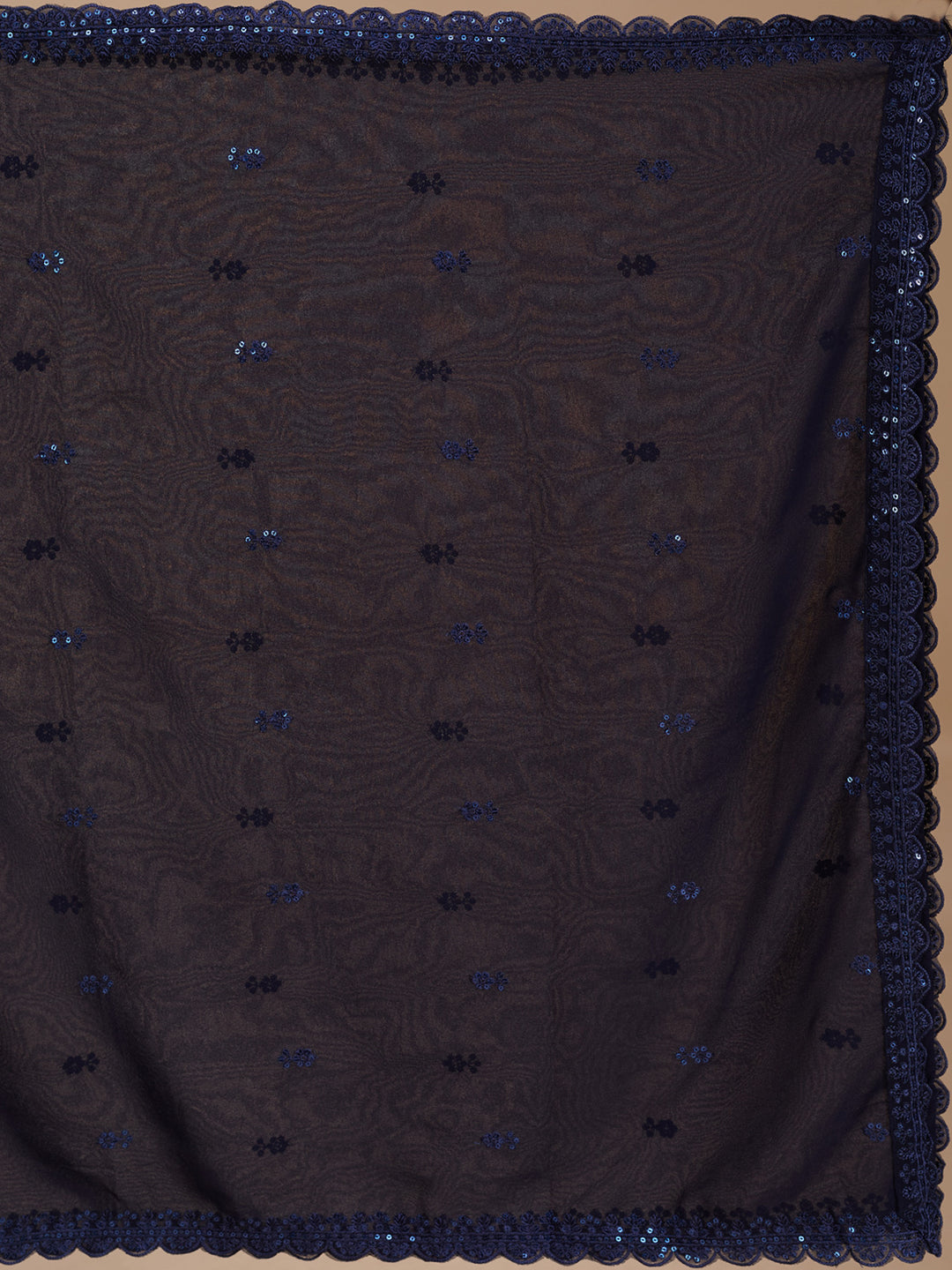 Navy Blue Threadwork Georgette Readymade Salwar Suit