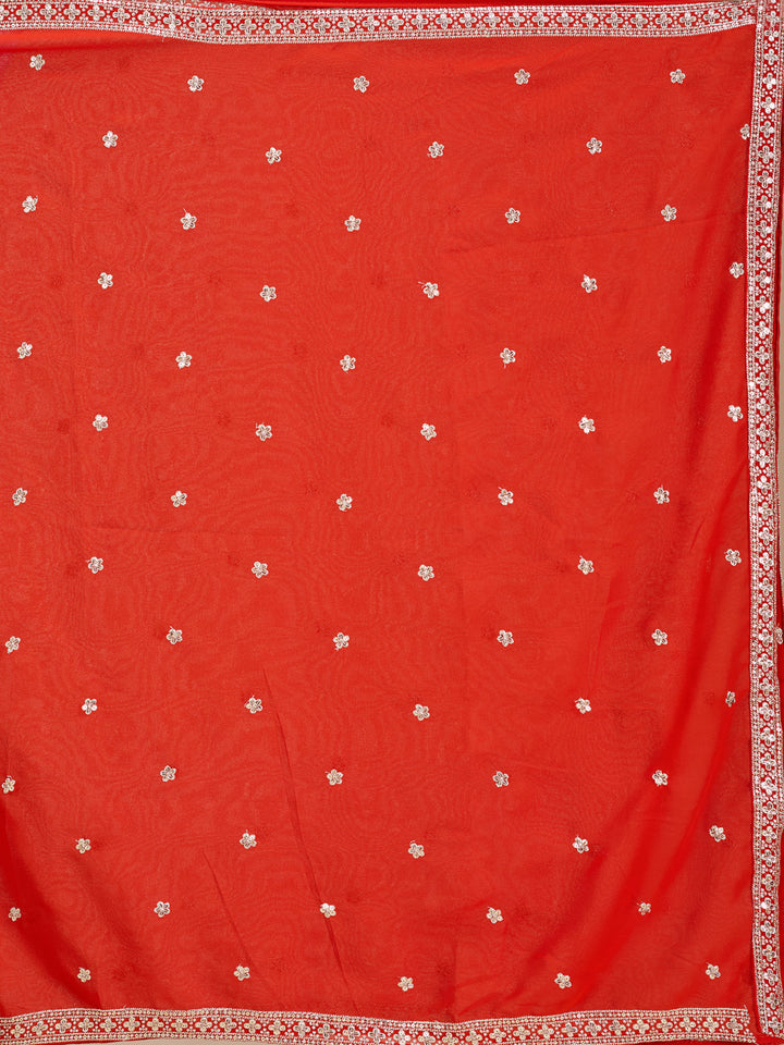 Orange Zariwork (Silver) Georgette Readymade Salwar Suit