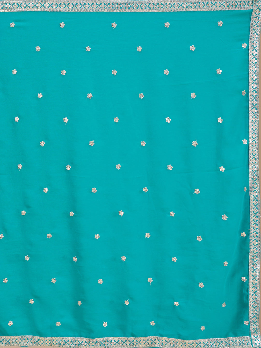 Turquoise Blue Zariwork (Silver) Georgette Readymade Salwar Suit
