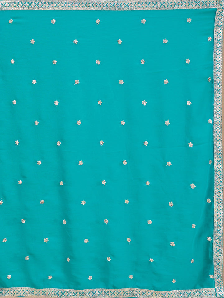 Turquoise Blue Zariwork (Silver) Georgette Readymade Salwar Suit