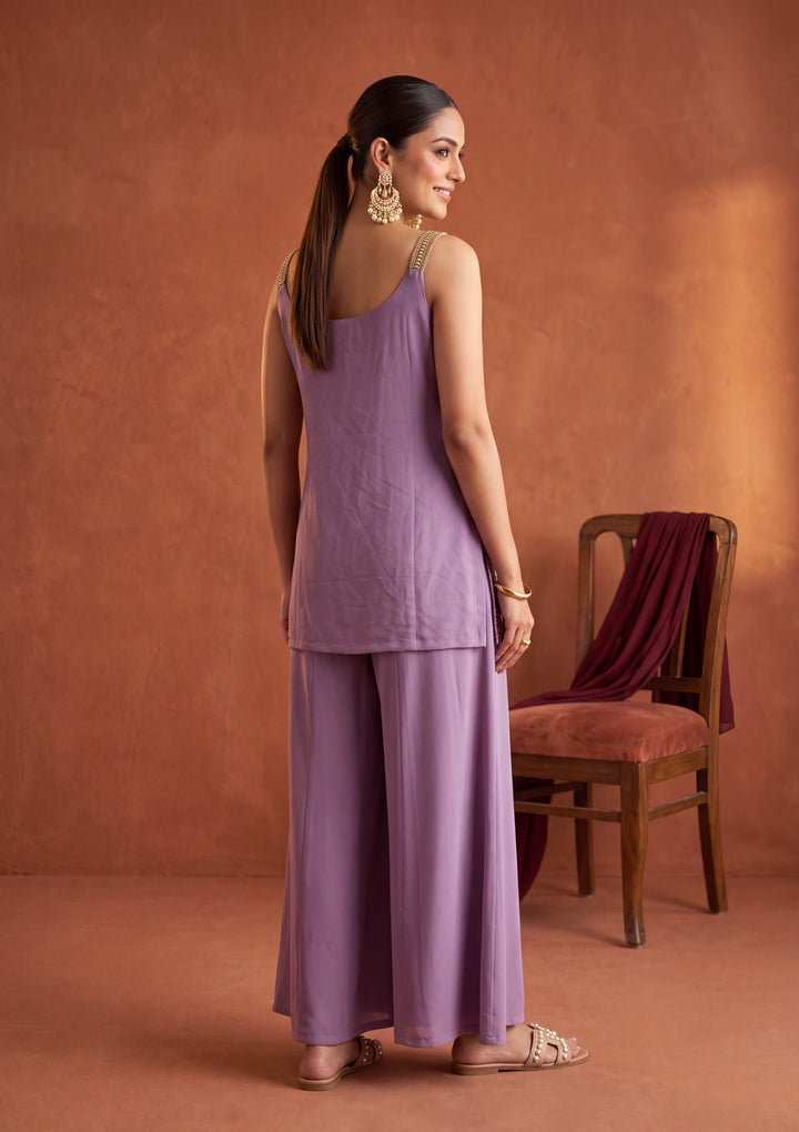 Lavender Cutdana Georgette Readymade Salwar Suit