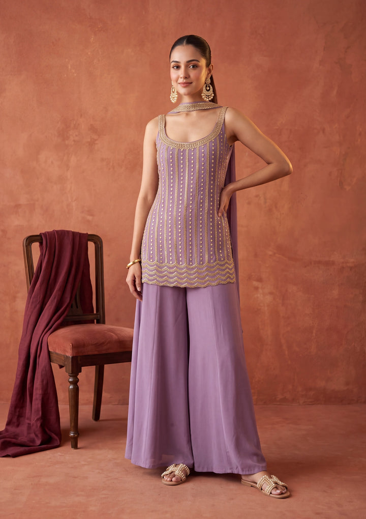 Lavender Cutdana Georgette Readymade Salwar Suit